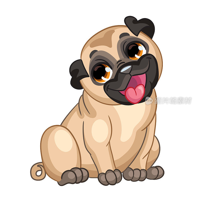Cute cartoon siting puppy pug vector illustration